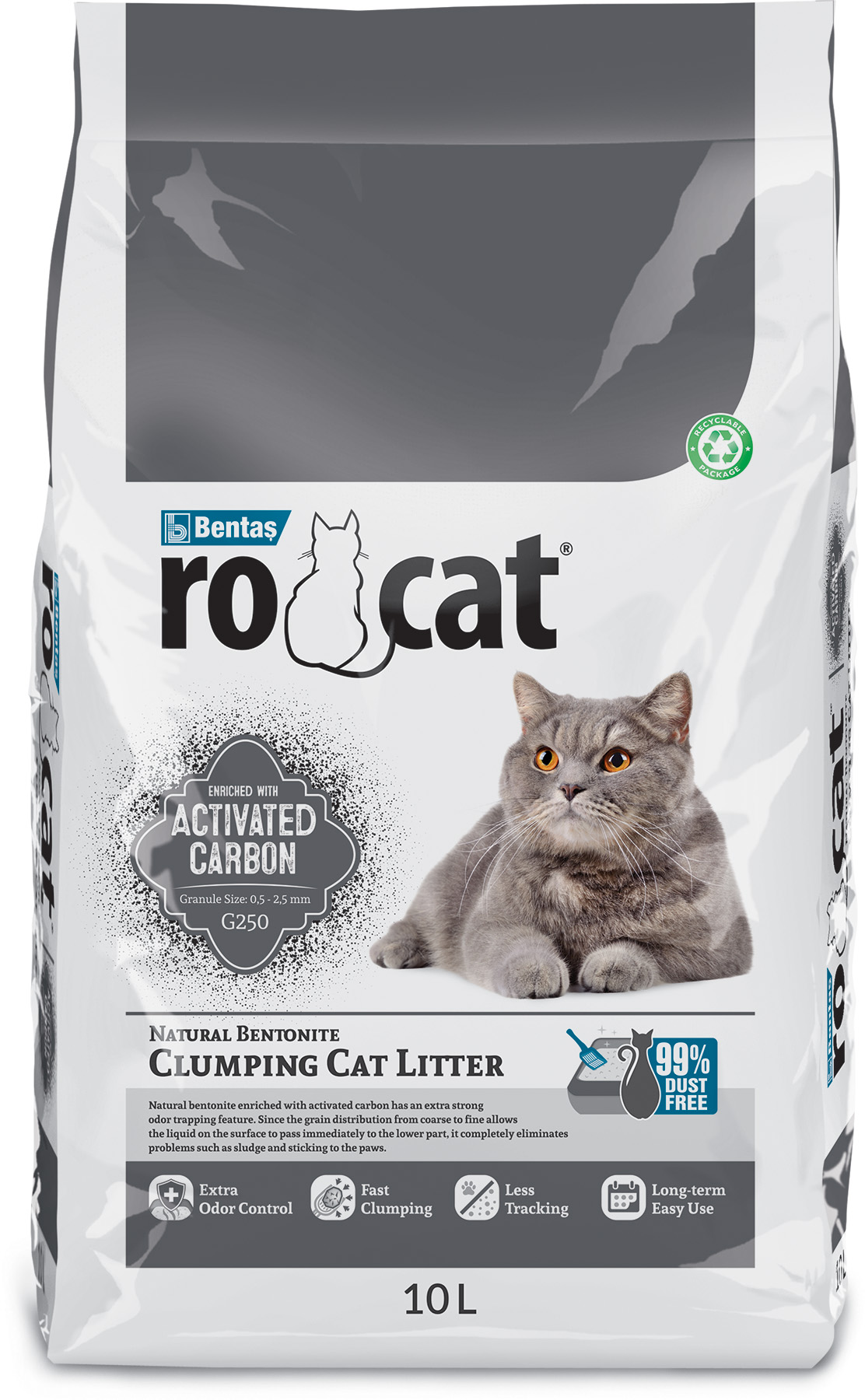 Rocat 10L G250 Unscented/Uncolored Cat Litter (Grey)